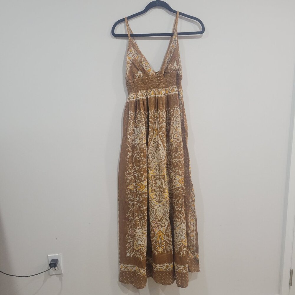 Elegant Brown & Yellow Shimmer Sundress – Size Large